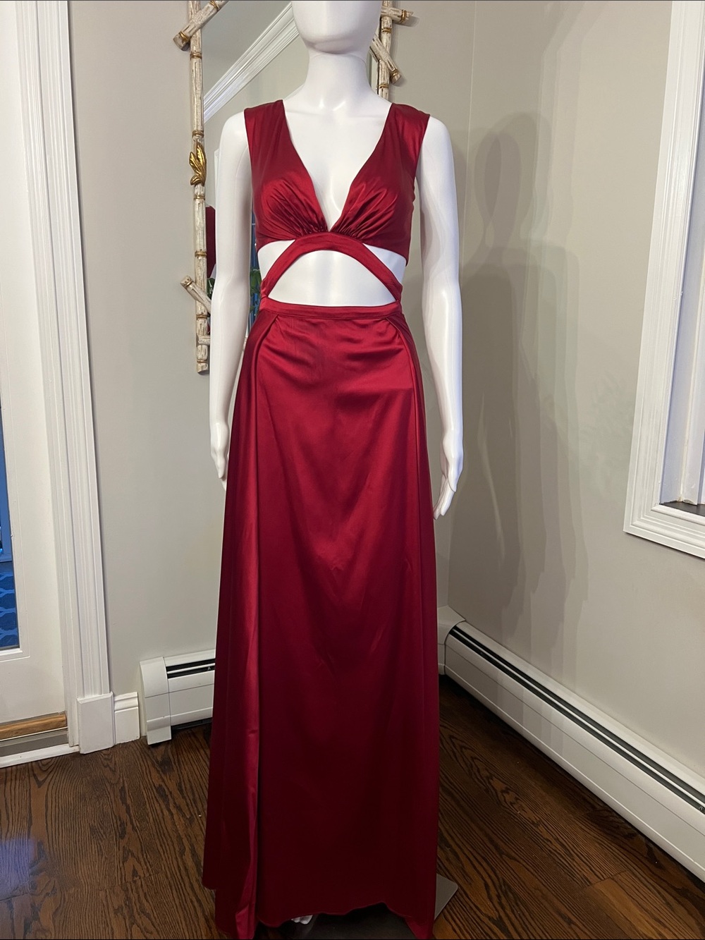 Abyss By Abby Red Satin Cutout Prom Gown